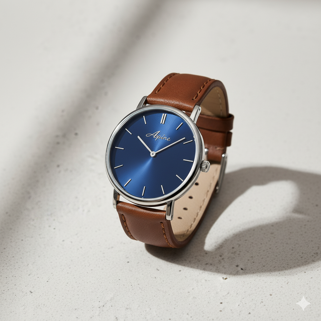 ALPINE GENTLEMEN SERIES BLUE DIAL LEATHER STRAP WATCH