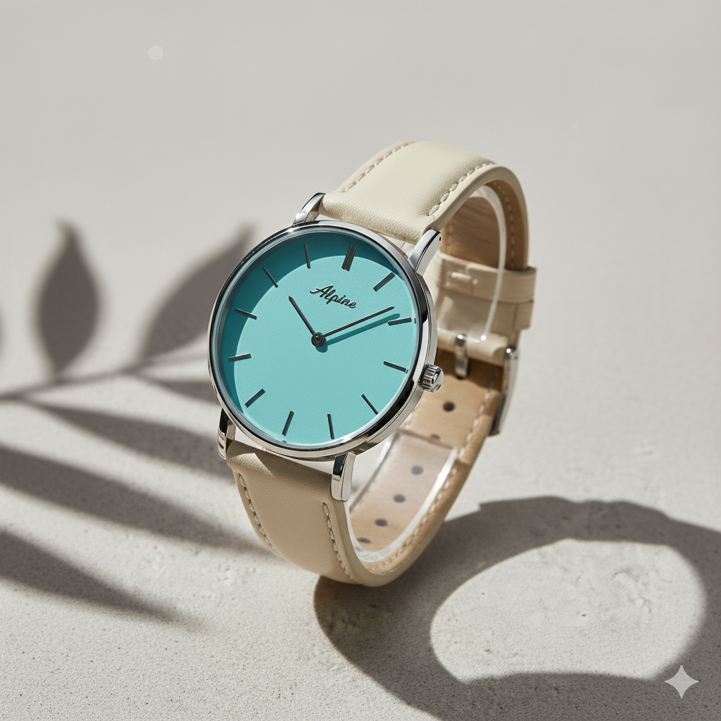 ALPINE POP SERIES AQUA DIAL WITH LEATHERETTE STRAP